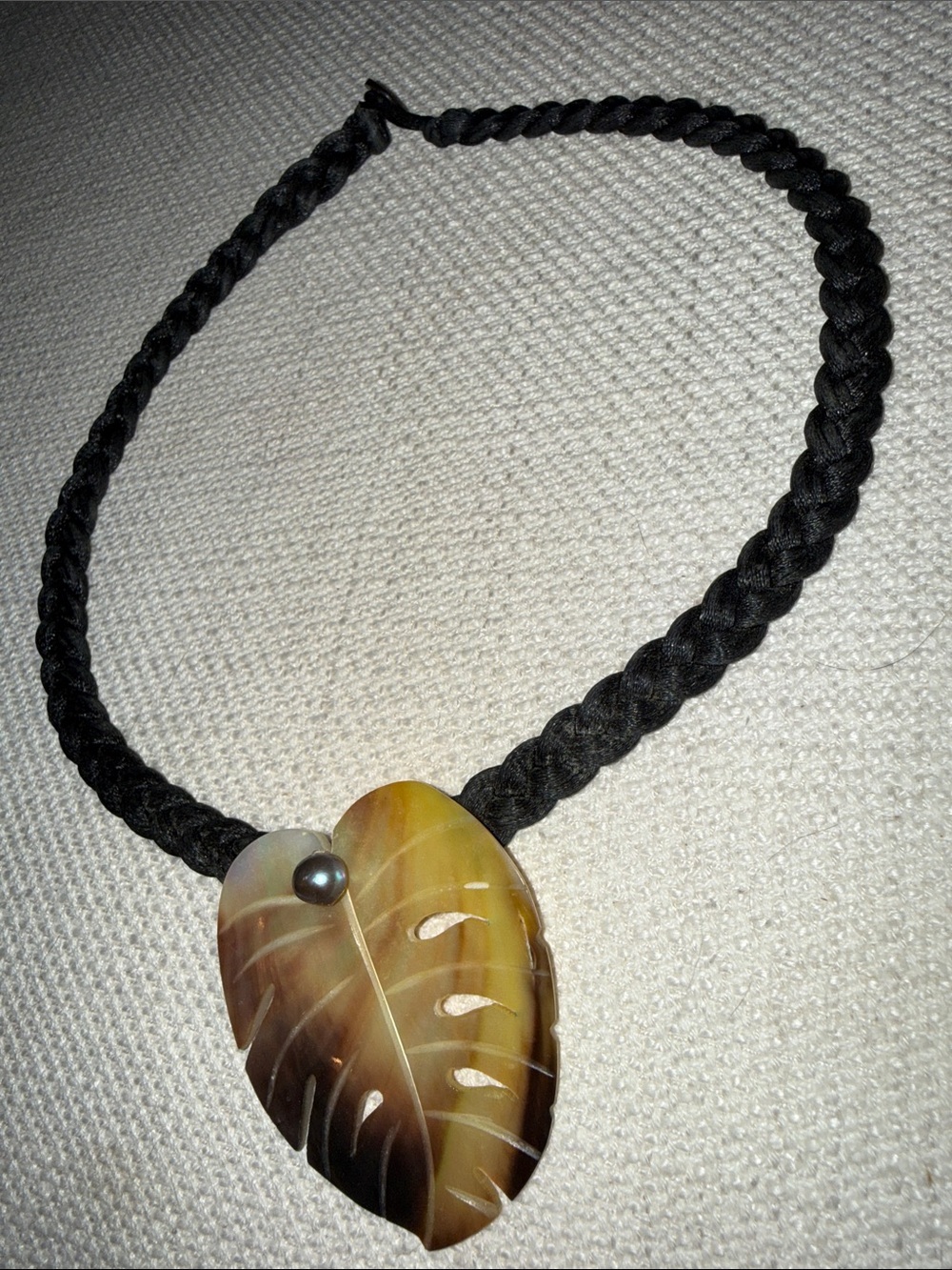 Seashell Black Pearl Braided Rope Necklace
